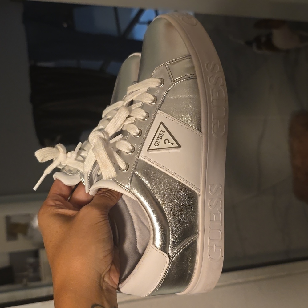 Silver and White Guess Sneakers